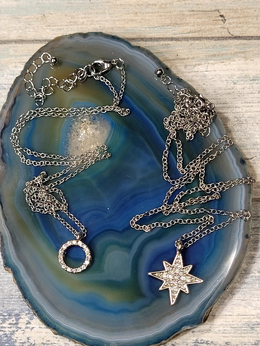 Silver Star & Pave Circle with rhinestones Necklaces - Silver